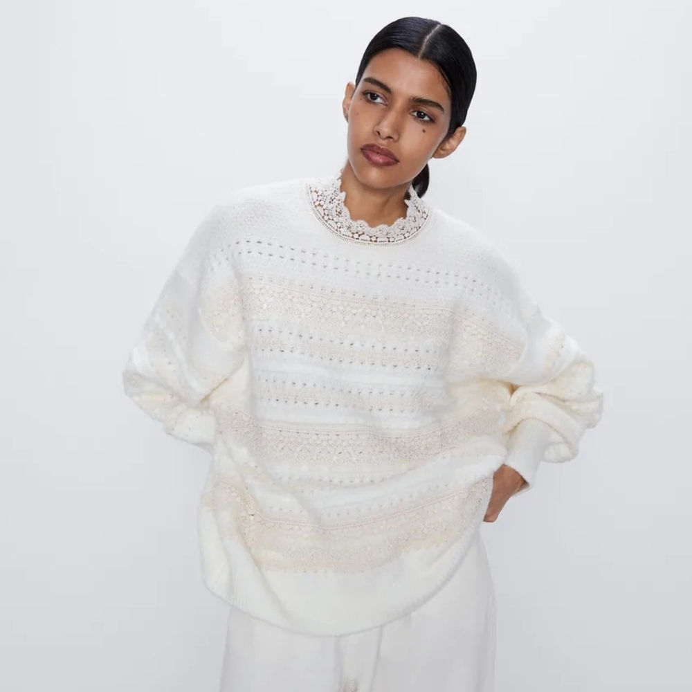 Zara knit and lace oversized sweater size L